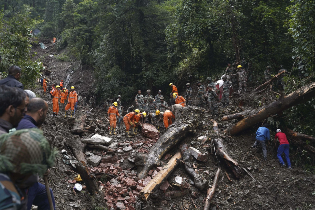 Landslide damage after heavy rainfall in Indian hill station