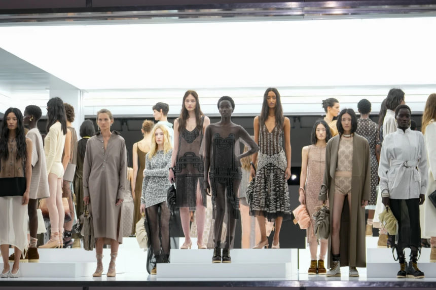 Runway model at Milan Fashion Week wearing Indian-inspired fashion without cultural credit