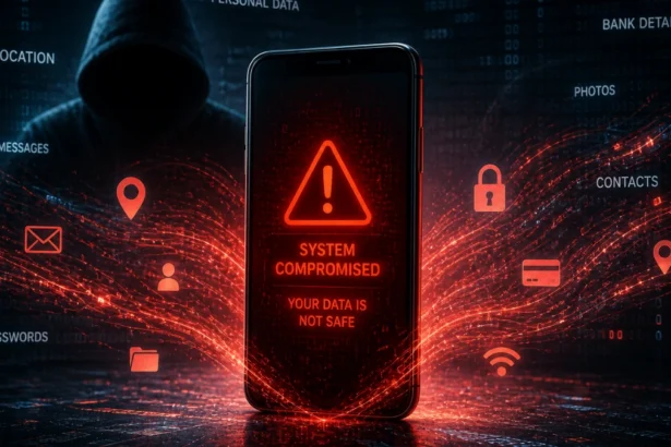 cybersecurity and safety phone hacking concept digital threat illustration