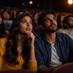 Audience watching a powerful movie scene showing how propaganda meaning in movies influences emotions