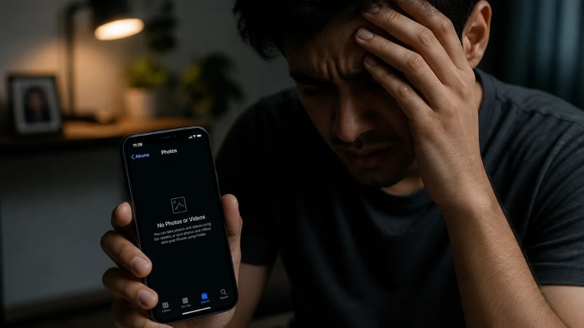 user searching for deleted photos on smartphone gallery