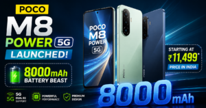 Poco M8 Power price in India explained with 8000mAh battery phone illustration