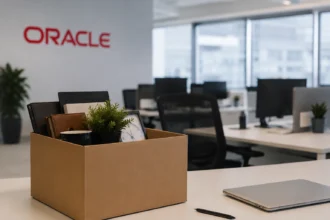 Oracle layoff: Packed office desk symbolizing employee job cuts in India